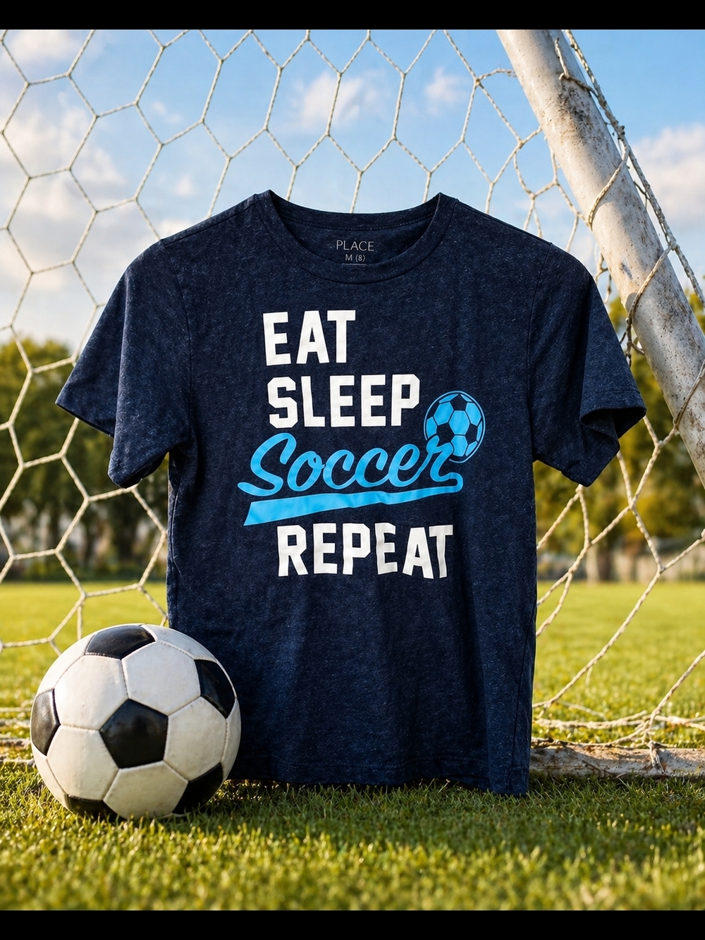 Place Navy Blue Eat Sleep Soccer Repeat Tee